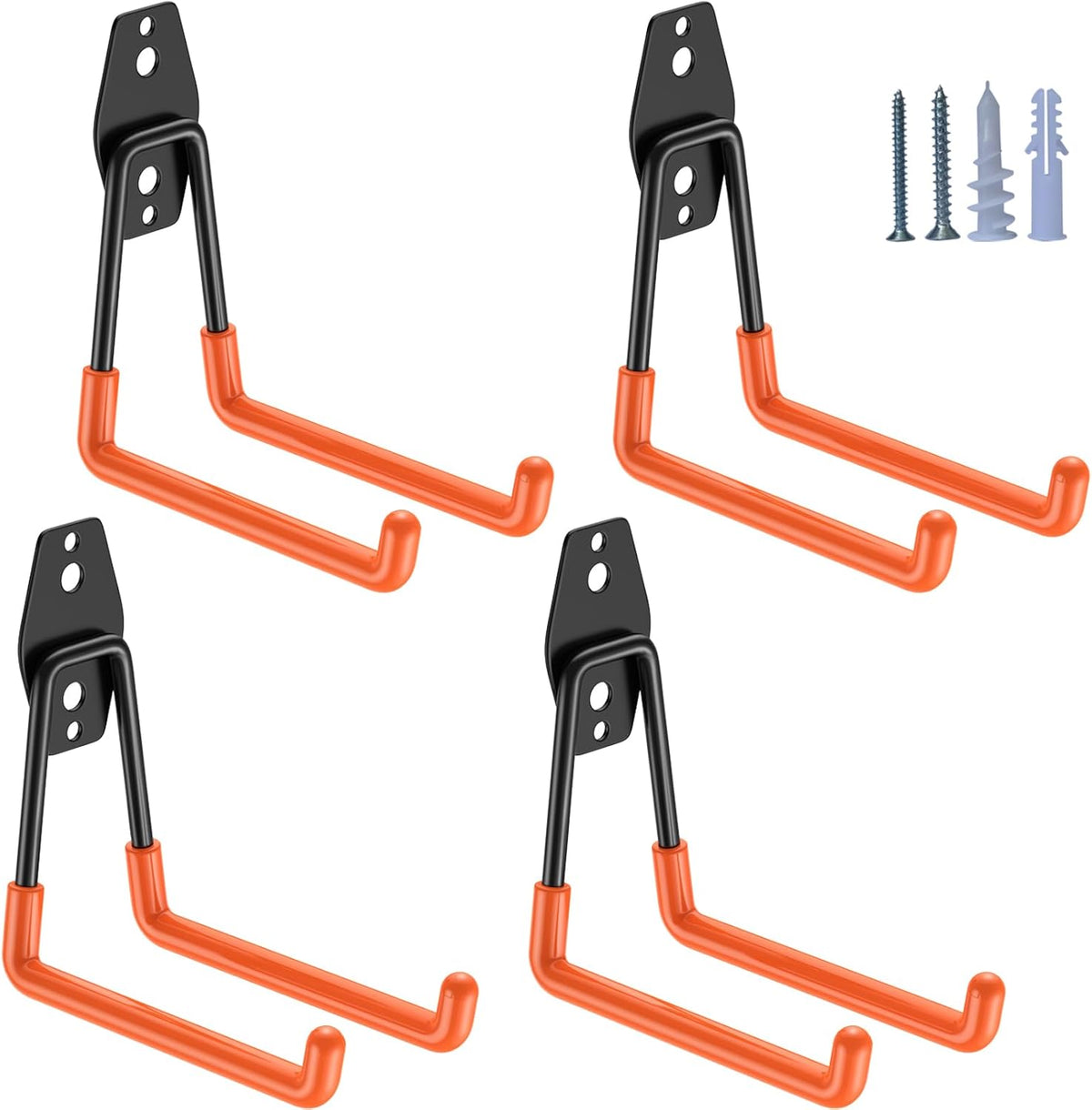Heavy Duty Garage Hooks 4 Pack, 5.1 inch Medium U Shaped Hanger, Wall Mounted Storage System, Power and Garden Tool Organizer, for Hanging Ladders, Hose, Bulk Items and More