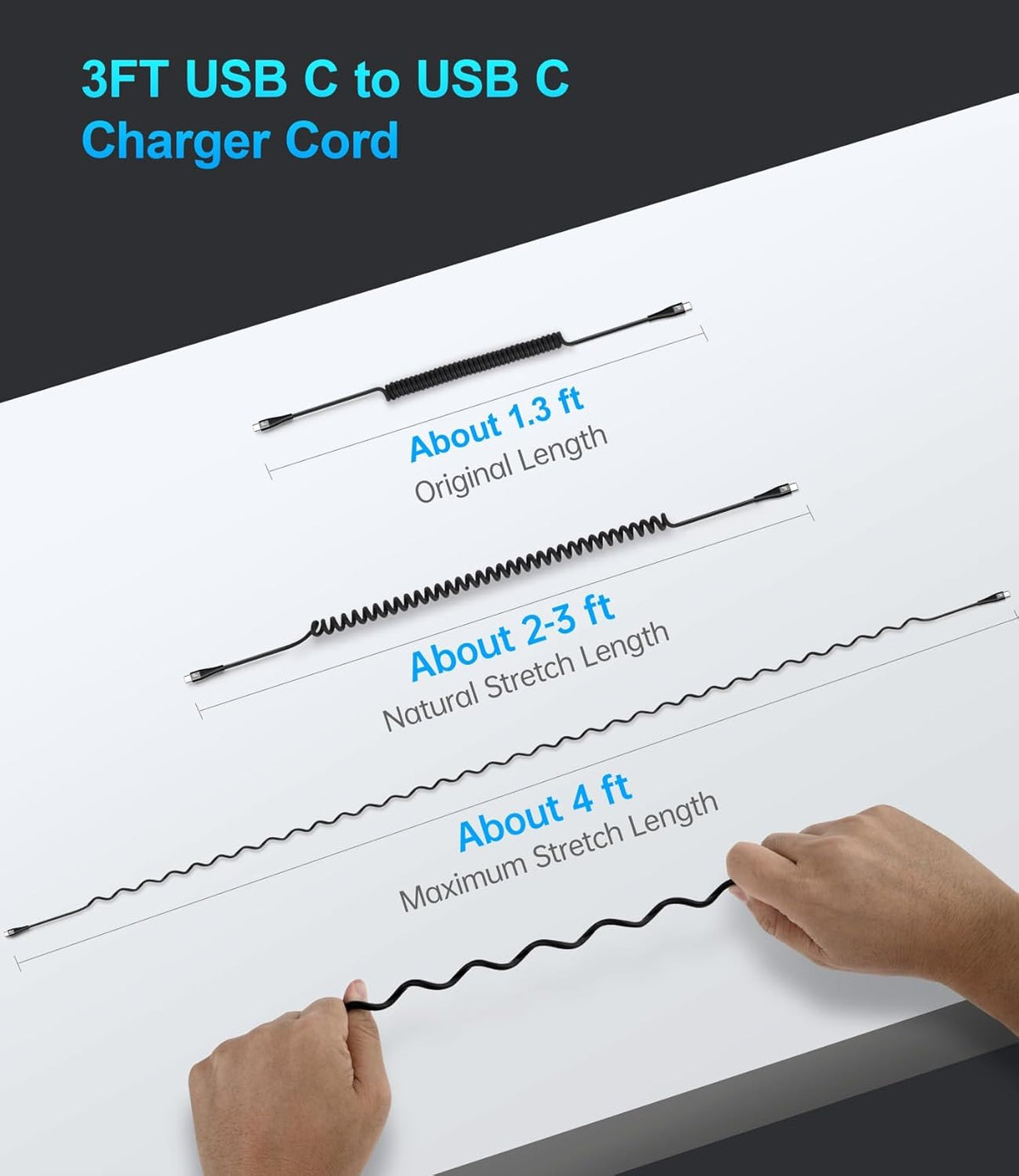 USB C to C Cable 100W 3FT for Car, Coiled USB C Cable Fast Charging for iPhone 16, Short USB Type C Cable for iPhone 15/Pro Max/Plus/Samsung Galaxy S23, Compatible All Type C Devices -Black