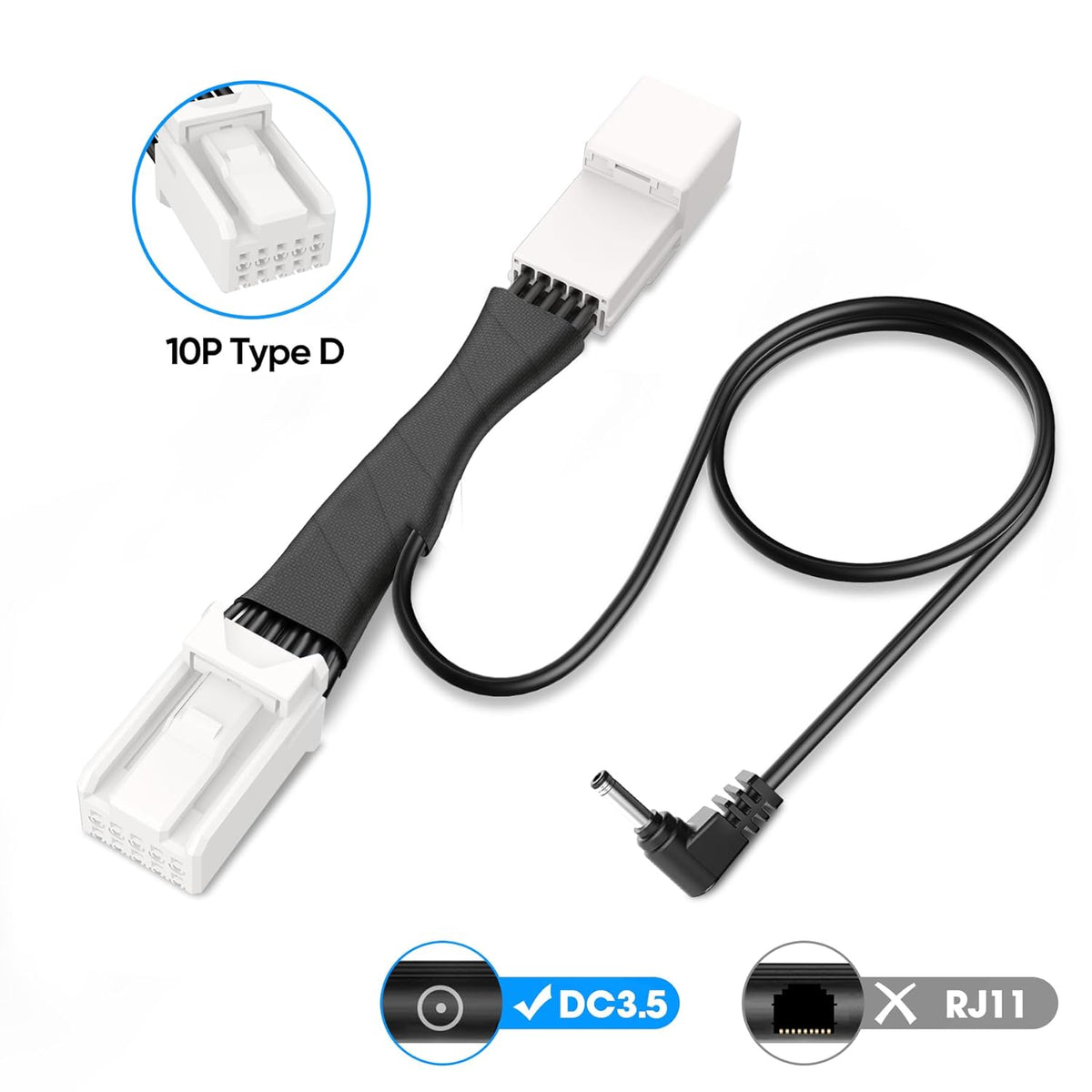 Radar Detector Power Adapter DC3.5 Plug (10P Type C) Compatible with Dodge RAM,Charger,Challenger,Grand Cherokee,Chrysler,with Auto-dimming Rearview Mirror,Radar Detector Adapter Cable,Clean Install