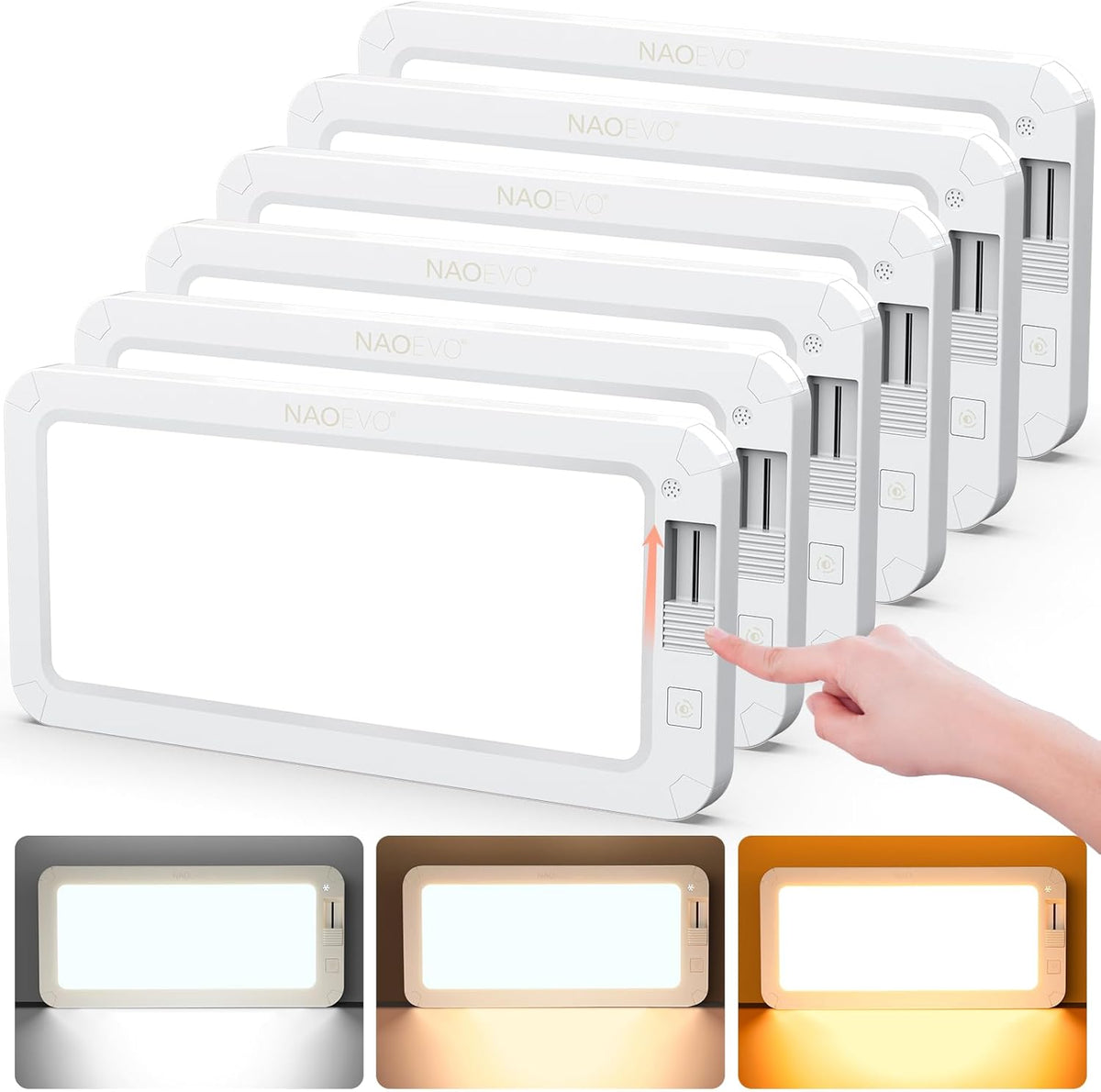 NAOEVO RV Lights Interior 2070LX, 1500LM RV LED Lights Interior 12V, Camper Lights Interior with 3 Color and Stepless Dimming, Energy-efficient RV Ceiling Light for Trailer Boat Car(6Pack, 2900-6500K)