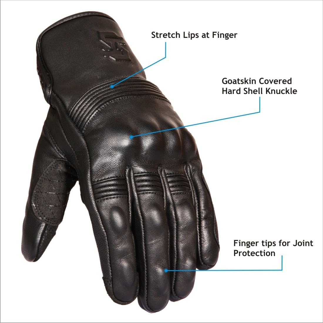 Leather Motorcycle Gloves for Men and Women | Touchscreen | Full Finger | Goatskin Leather Hard Knuckle Motorcycle Riding Gloves (Un-Perforated, Medium)