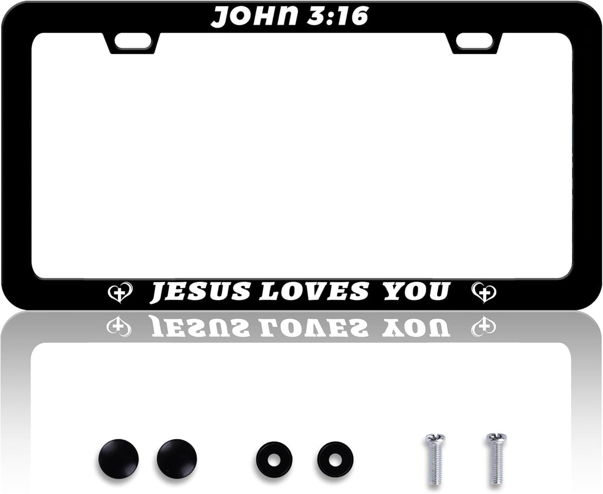 John 3:16 Jesus Loves You License Plate Frame Christian License Plate Frames Personalise Stainless Steel Funny Design Compatible With Standard License Plate Holder For Usa Canada 6 X 12 In With Screws