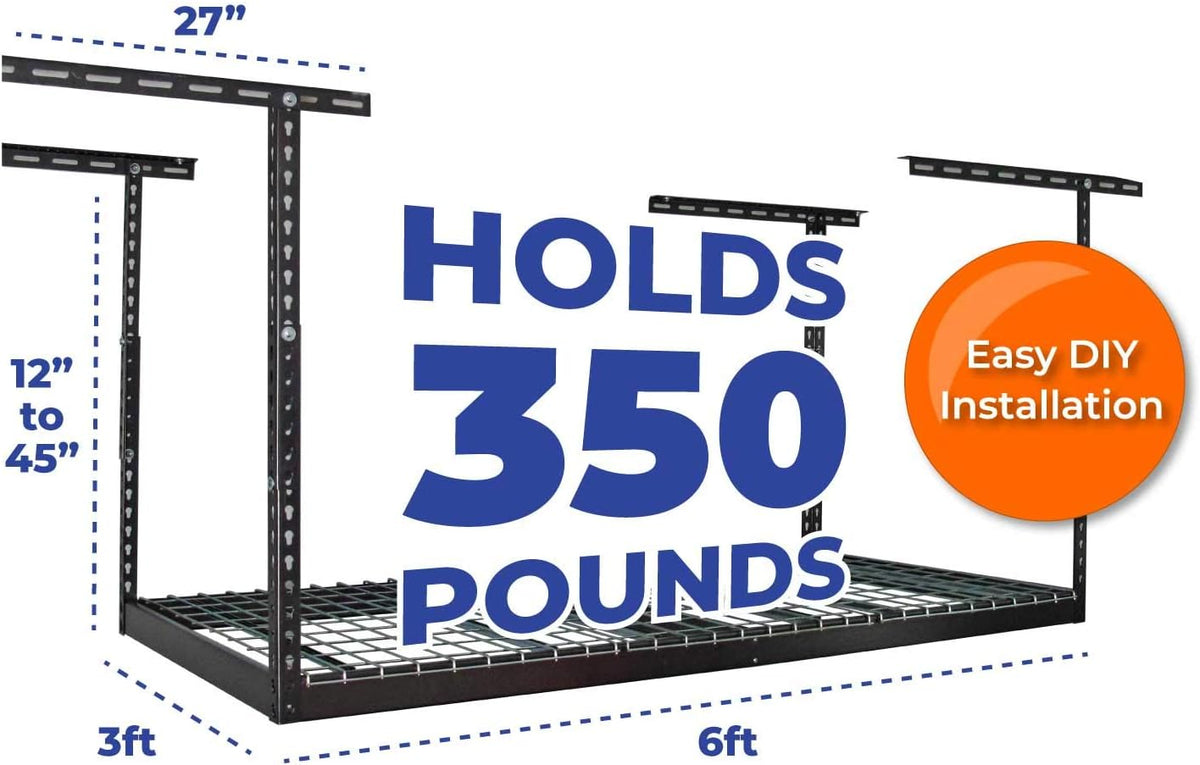 MonsterRax Overhead Garage Storage Rack - Heavy Duty Storage with 400 lb Capacity, Easy Adjustable Ceiling Mount Shelves (3x6 Hammertone, 12"-45")