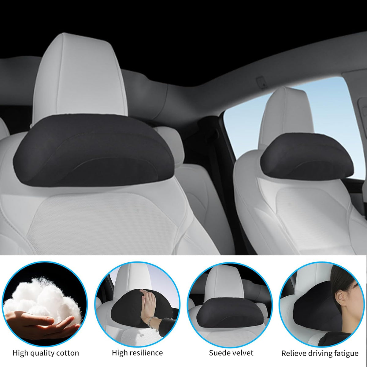 Car Headrest Pillow for Driving, Softness Ergonomic Design Universal Travel Neck Pillow for Most Cars, Office Chairs, Gaming Chairs with Extra Filler Cotton Bag (Black, 1PC)