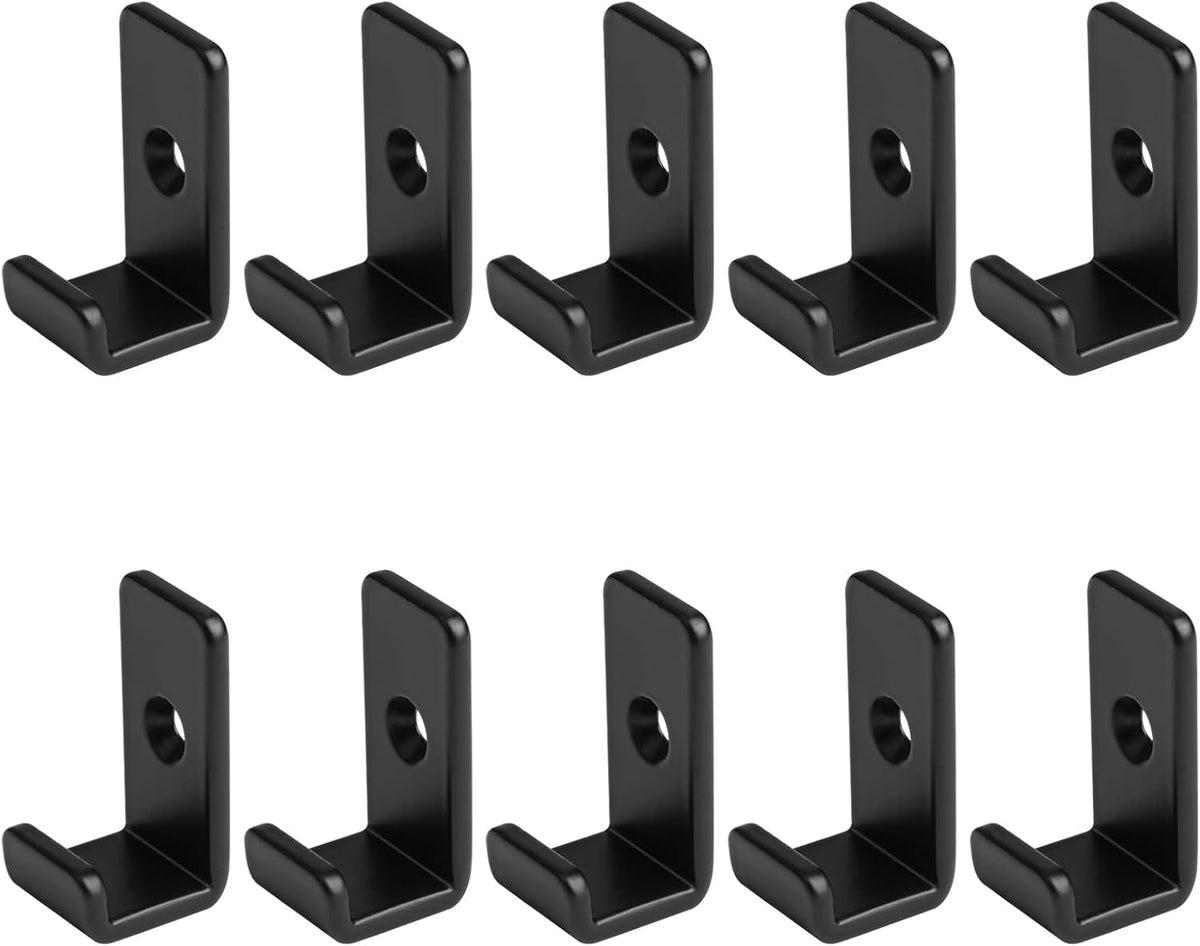 10 Pack Mini Black Steel Utility J Hook, Wall Mount Hanging Hook for Garage Storage, 1-5/8" Height, 5/8" Inner Width