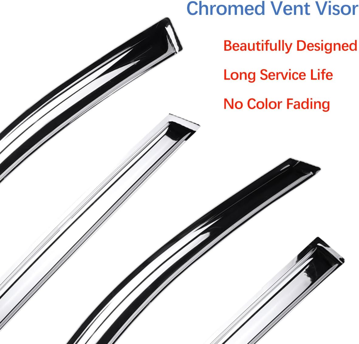 Chrome Side Window Visors Wind Vent Deflector for 2009-2014 Ford F150 Supercrew/Crew cab with 4 Full Size Doors,4pcs Outside Mount Tape-On Chrome Nice Sun Rain Guards Set 94155Y