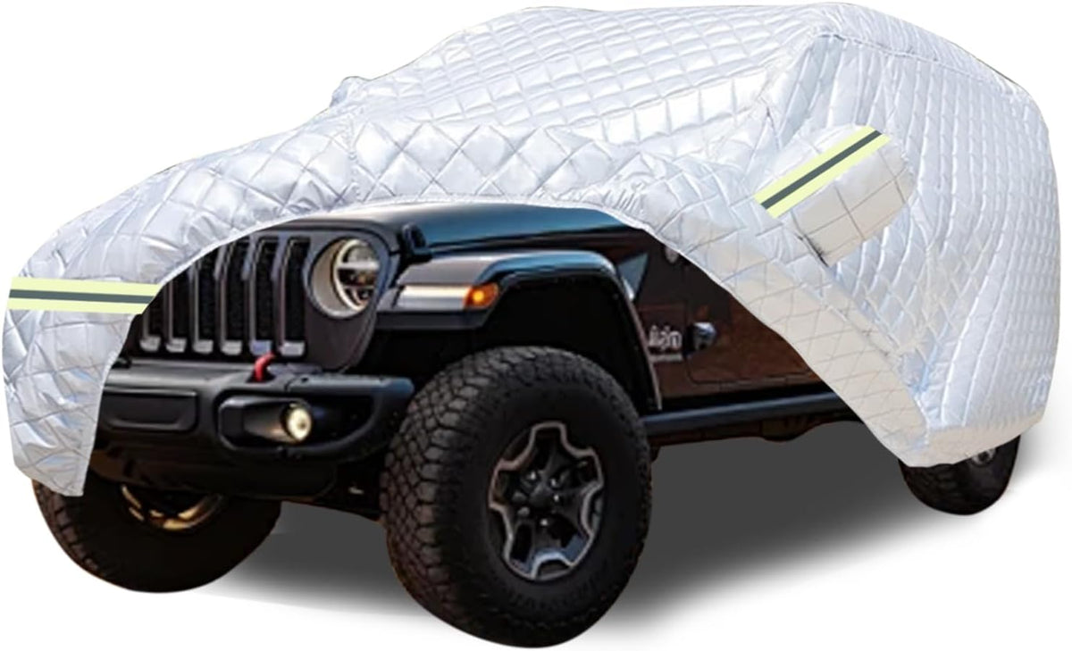 7 Layers Waterproof Heavy Duty Car Covers for Automobiles All Weather Season Anti-Hail UV Protection Snowproof Outdoor 15.4LBS Full Cover Universal Fit SUV 191" to 207"