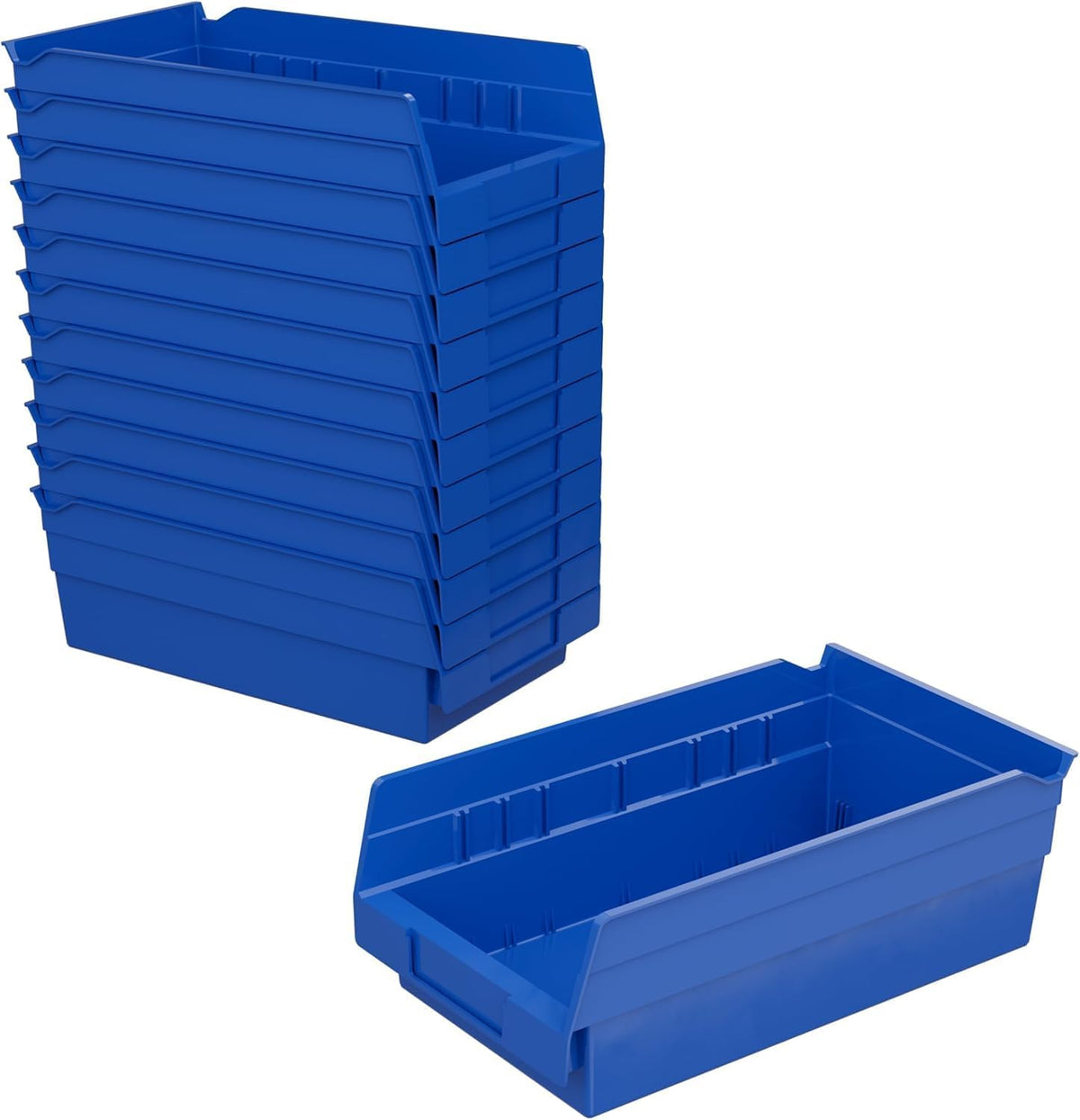 Akro-Mils 30130 Plastic Shelf Bins, Heavy Duty Storage Bins for Garage, Closet, and Drawer Organization, 12-Inch x 6-1/2-Inch x 4-Inch, Blue, 12-Pack