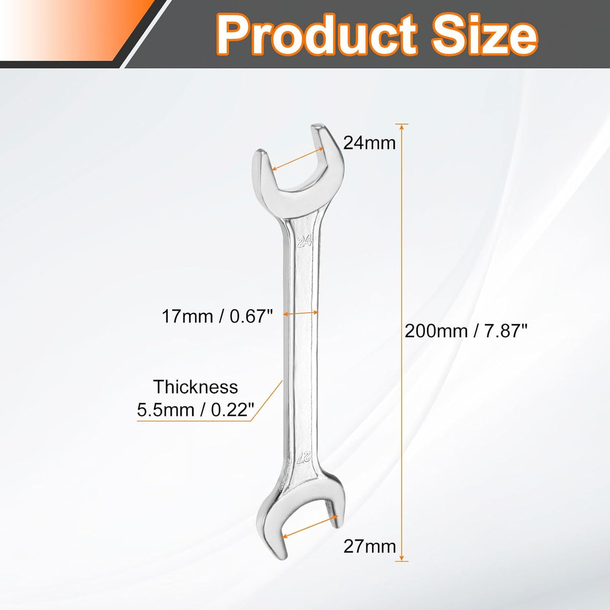 HARFINGTON 2pcs Double Open End Wrench 24mm x 27mm Metric 15 Degree Offset Angle Small Flat Head Wrench Galvanizing Open Ended Spanner for Automotive Repair Furniture Assembly
