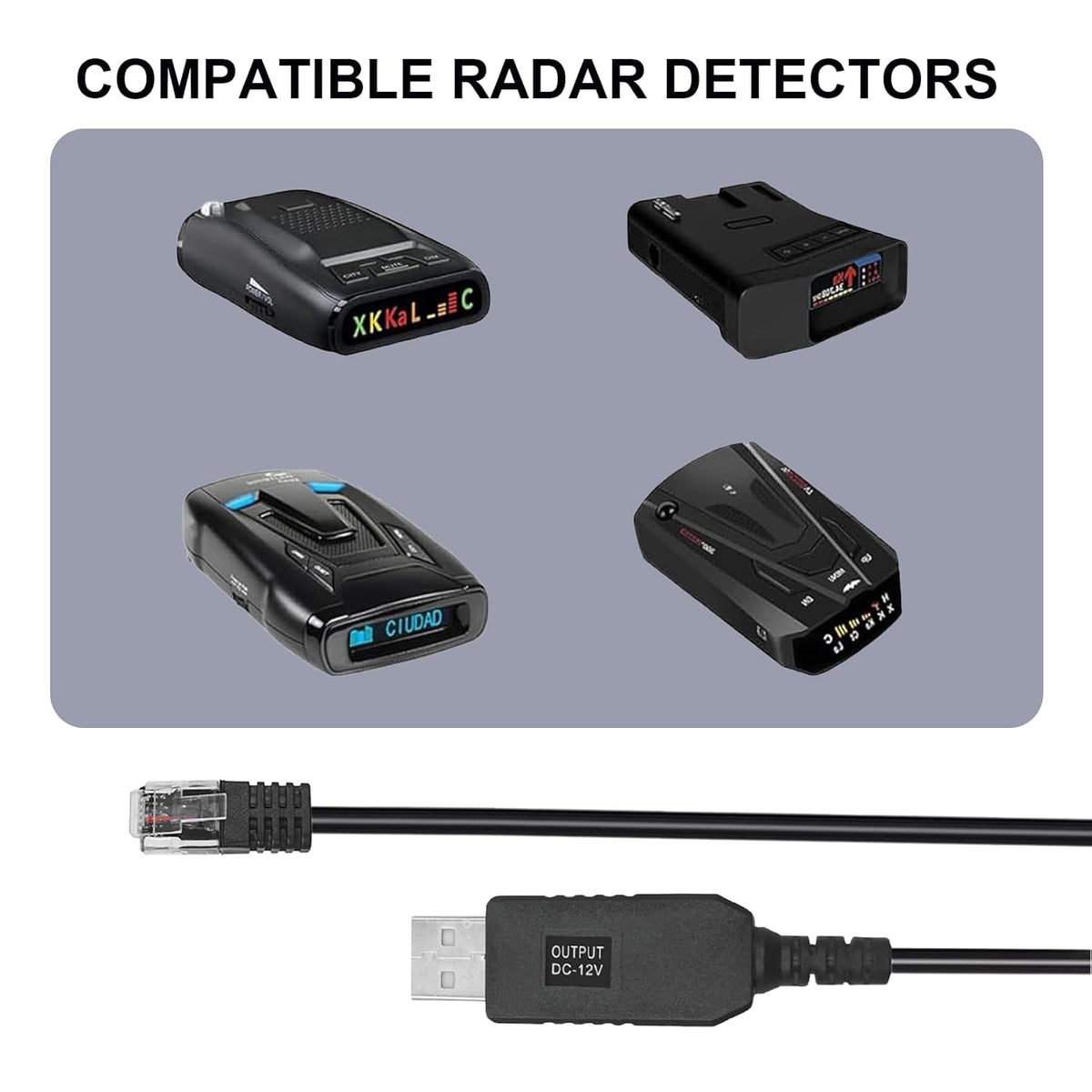 Radar Detector Cable for Escort Passport 9500ix, Beltronics, Uniden R1 R3 R7, USB to RJ11 Plug Cable 5Ft