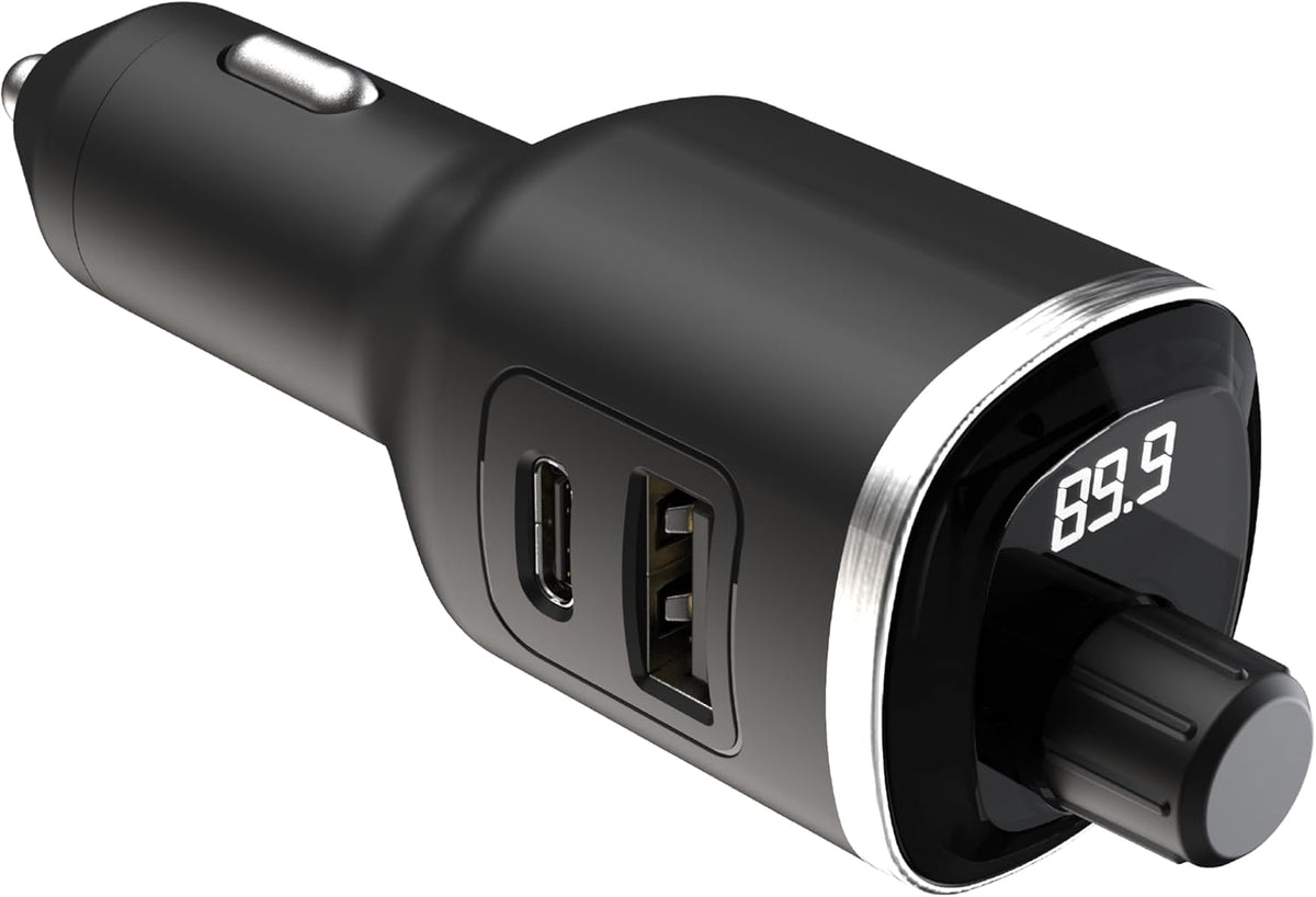 Scosche BTFM8 Bluetooth FM Transmitter Car, Dual 12W USB-C and USB-A Charging Ports, Fast Type-C Car Charger, Wireless Radio Bluetooth Adapter, Hands-Free Kit for Calls, Siri and Google Assistant