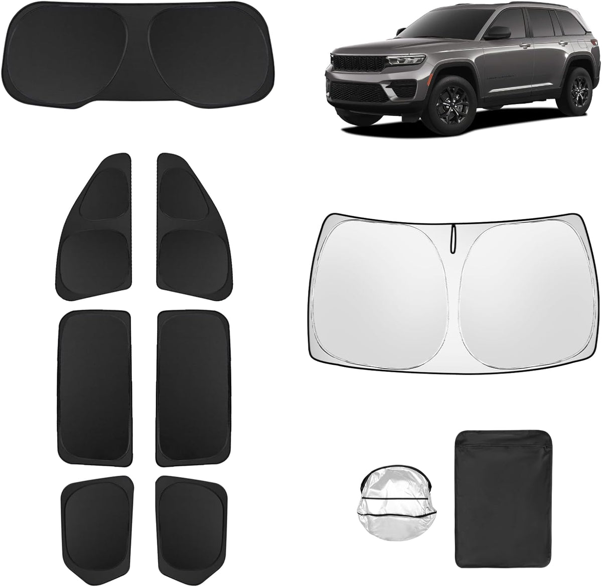 8pcs Car Window Shades for Jeep Grand Cherokee 2022-2025(Not Grand Cherokee L&Jeep Cherokee) Accessories,Windshield Side Rear Full Sunshade,Sun Visor UV Blocking, Privacy Protection for Outdoor