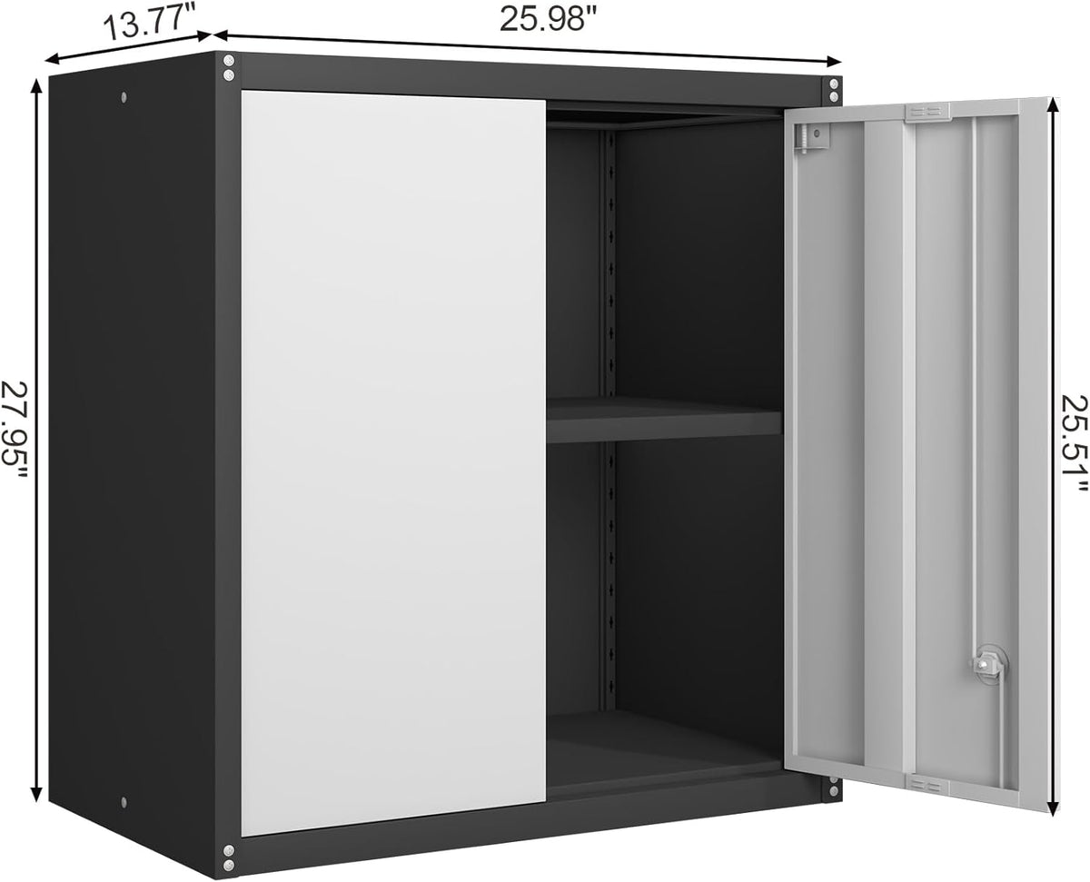 GREATMEET Metal Wall Cabinet, Wall Mounted Garage Cabinet, Locking Metal Storage Cabinet with Doors for Home Office, Garage, Utility Room