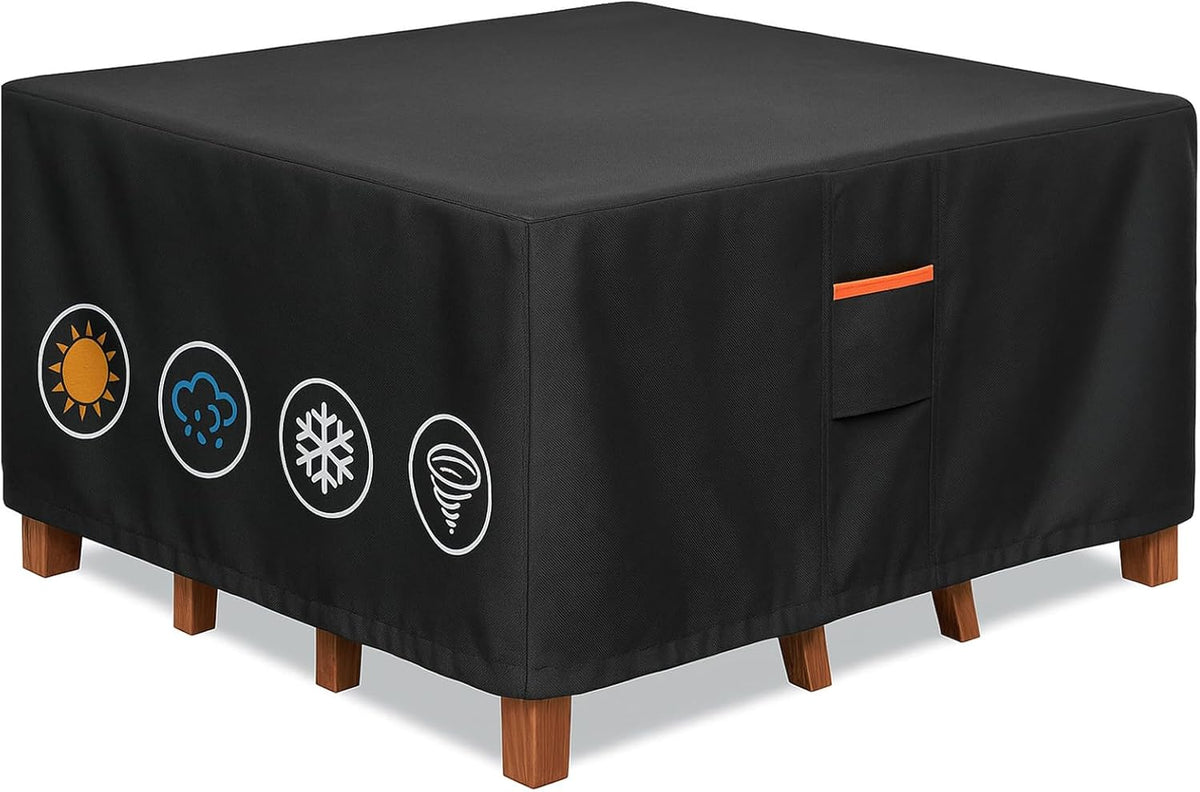 Outdoor Waterproof Furniture Cover, 54W x 54L x 28H inches Heavy Duty 600D Square Table and Chair Set Protection, Black