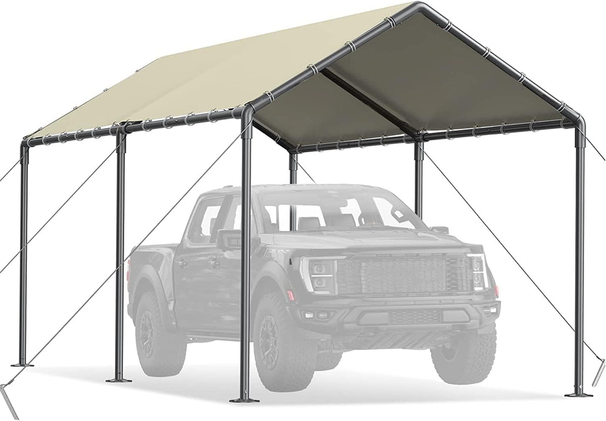 Grezone 10 x 20ft Heavy Duty Carport,Portable Car Tent Garage,All Season UV Resistant Car Canopy for Auto,Truck,Boat,Car (Beige)