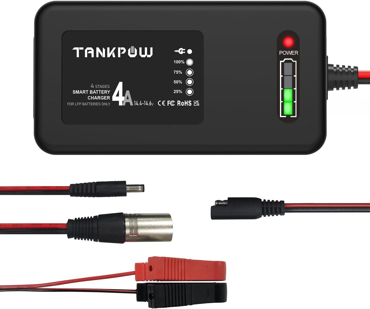 4-Amp LiFePO4 Battery Charger,14.6 Volt Lithium Battery Charger,Smart Charger for Cars,Motorcycles,Lawn Mowers,Toy Cars,Golf Carts,UAV,Fishing Boat,Lithium and Deep Cycle Batteries
