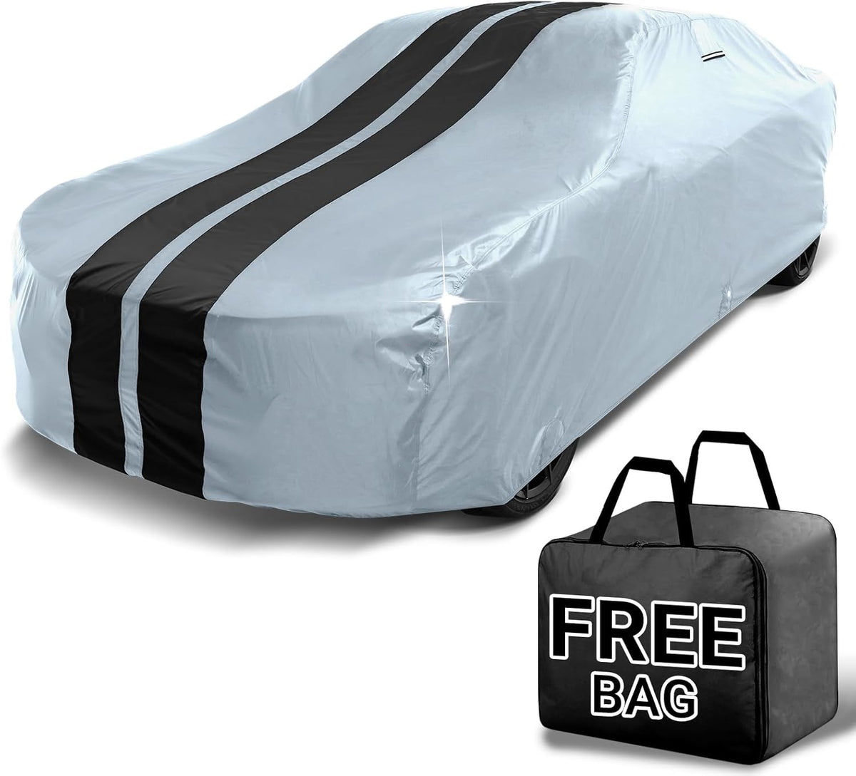 iCarCover Custom Car Cover for Buick Riviera (1979-1985) Waterproof All-Weather Rain Snow UV Sun Protector Full Exterior Indoor Outdoor Car Cover (Stripe - Gray/Black)