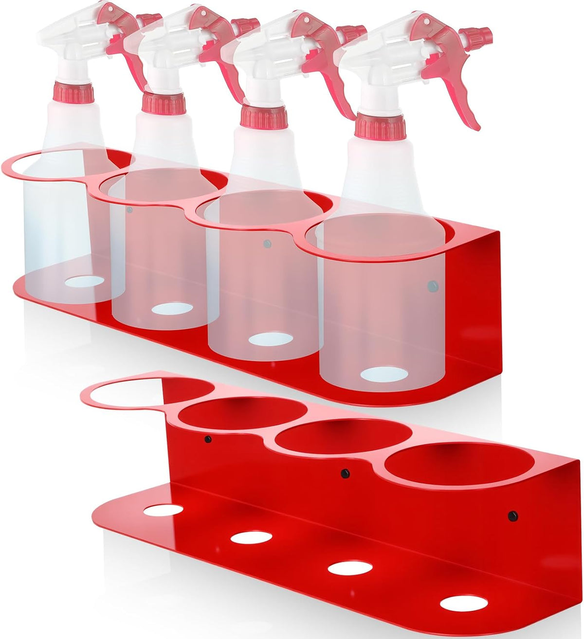 Therwen 2 Pcs All Purpose Steel Spray Bottle Holder Heavy Duty Can Holder Rack Organizer Easy Install Wall Mount Paint Spray Bottle Organizer Storage Rack for Garage Home Workspace(Red,4 Holes)