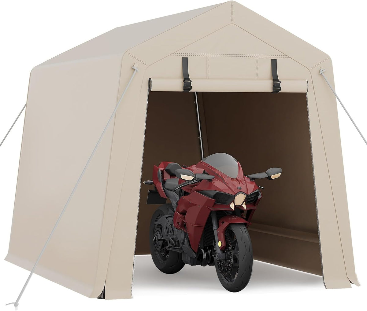 6x8 Ft Carport Heavy Duty Tent with Roll-Up Windows, Portable Garage with Removable Sidewalls & Doors, Car Canopy All-Season Tarp for Car Boat Truck Motorcycle, Khaki