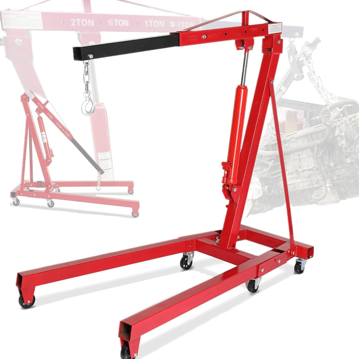 Engine Hoist 2 TON Folding Hydraulic Engine Motor Hoist Cherry Picker Shop Cranes Lift Red Shop Crane 4000 lb Heavy-Duty (Engine Hoist)