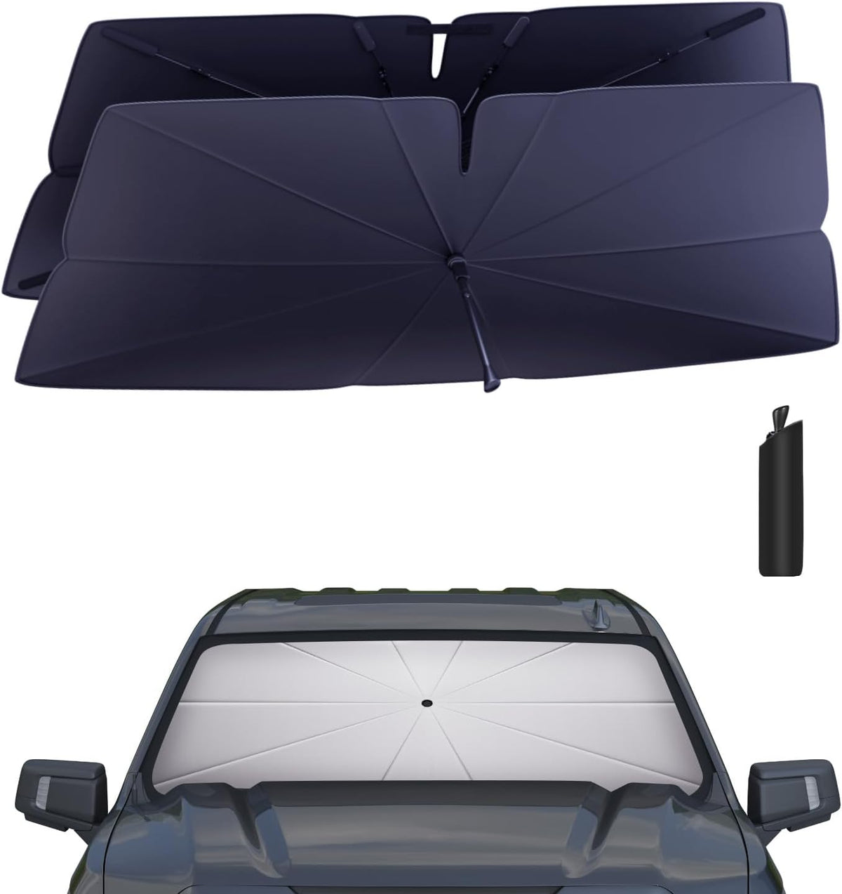 Windshield Sun Shade Umbrella: for GMC-Sierra-1500-2500-3500-2019-2025-4-Layers Front Custom Car Window Shades - Double Thickened Foldable GMC Sierra 1500 2500 3500 Sunshades Block UV Keep Cool