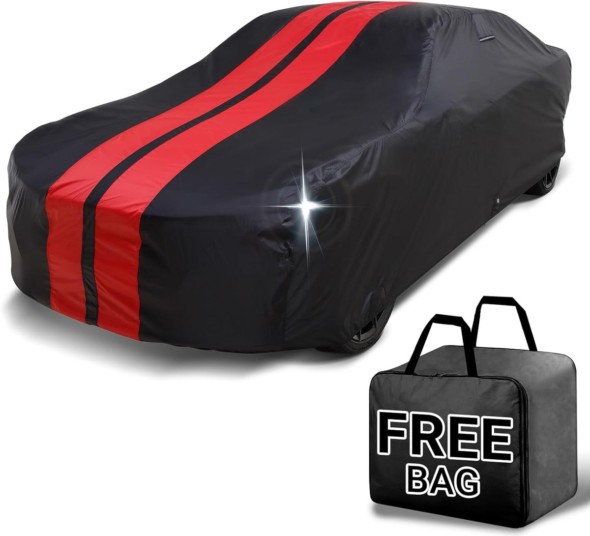 iCarCover Custom Car Cover for Buick Riviera (1966-1970) Waterproof All-Weather Rain Snow UV Sun Protector Full Exterior Indoor Outdoor Car Cover (Stripe - Black/Red)
