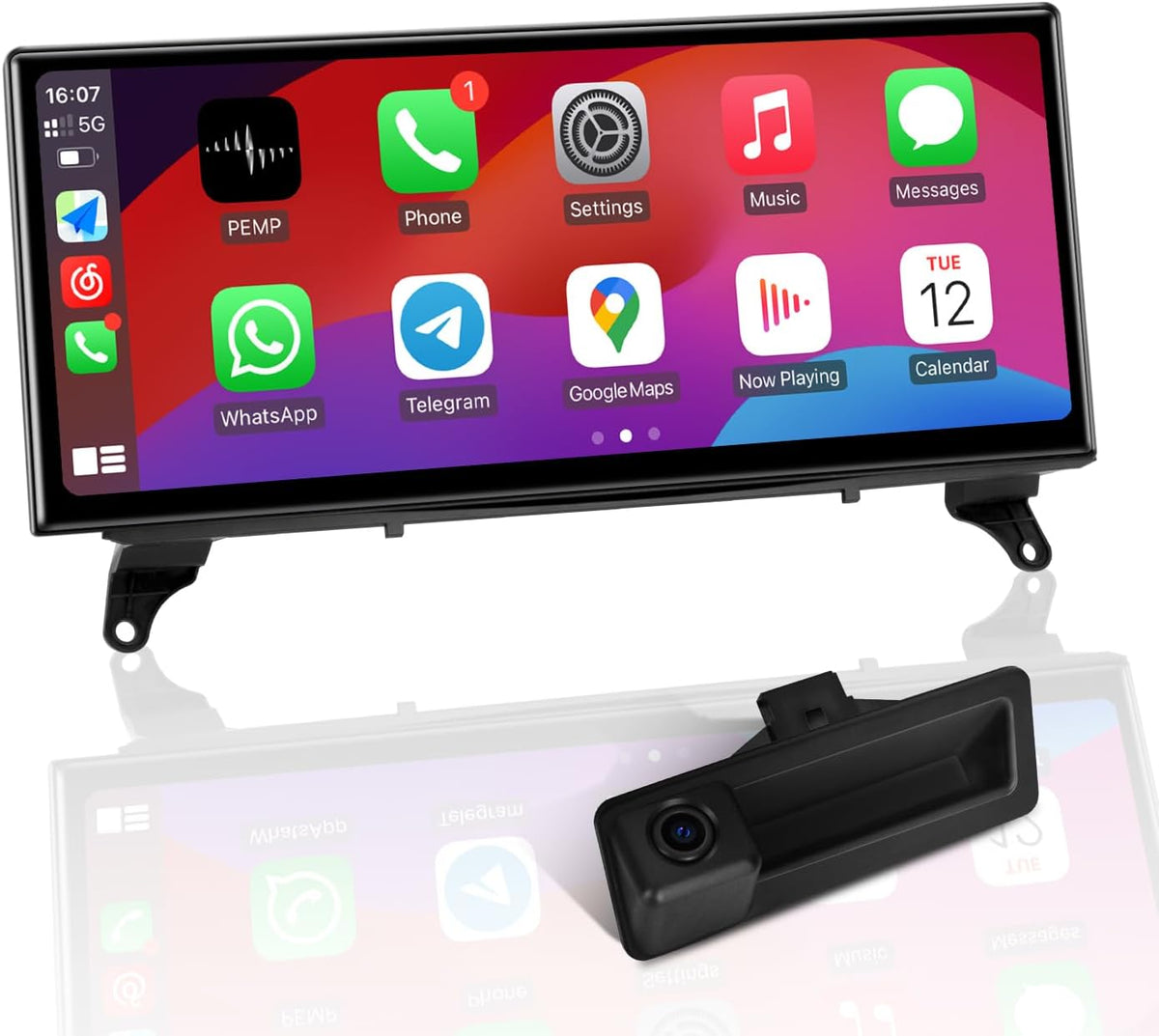 PEMP Linux 12.3" Ultra-Thin Screen E70 E71 CIC Wired Wireless CarPlay Android Auto Mirror Link Car Radio Bluetooth Video Player Screen for BMW X5 X6 2010-2012 with a 720P AHD Reverse Camera