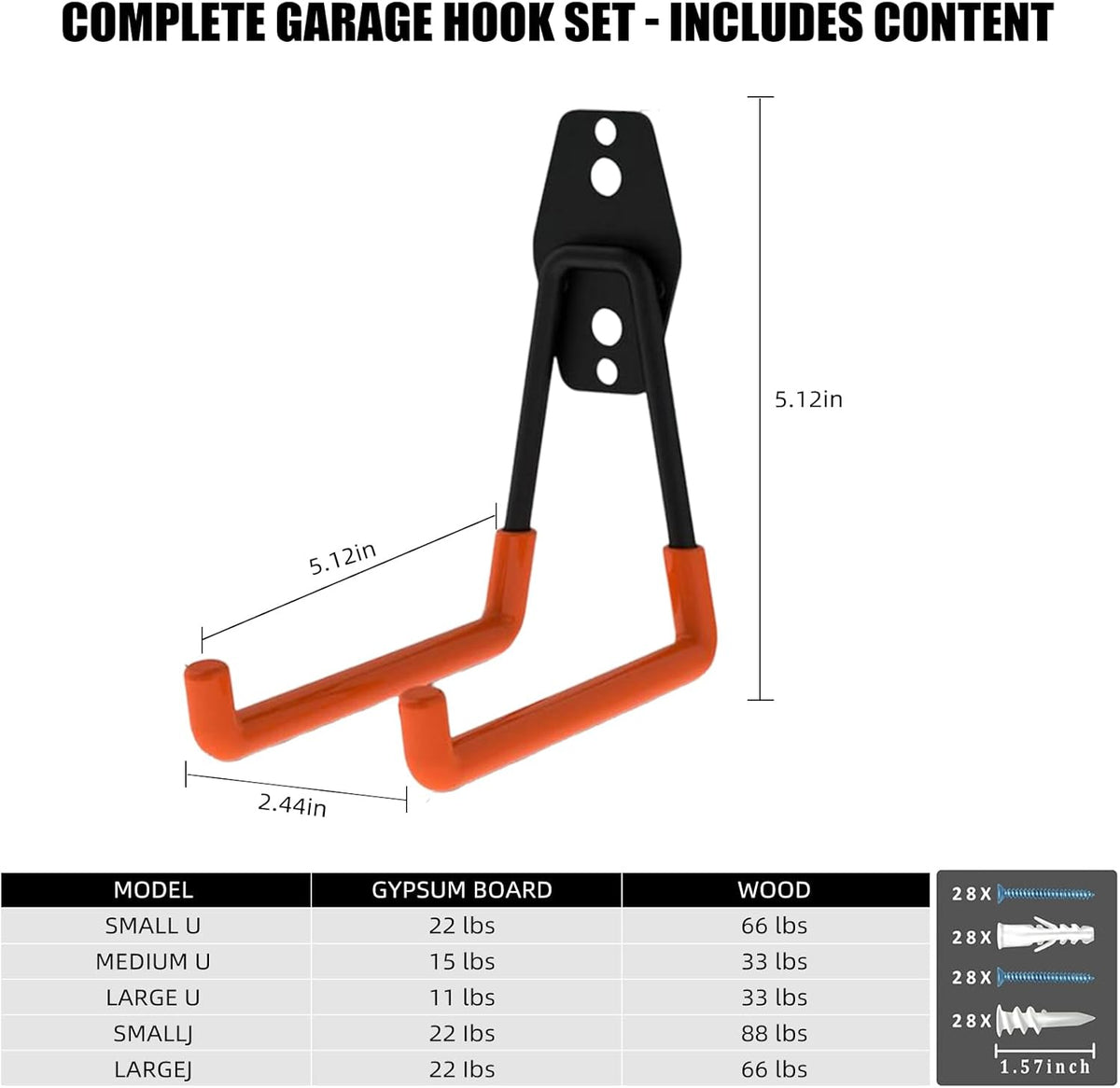 Garage Hooks, 6 Pack Medium Square Wall Hooks for Hanging Heavy Duty Ladders, Bikes, Tools Ideal for Garage, Garden, Basement Utility Room Storage (Orange)
