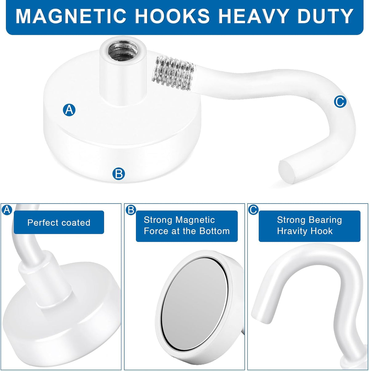 LOVIMAG Cruise Essentials, 150Lbs Cruise Door Magnets, White Magnet Hooks for Cabin Strong Magnetic Hooks for Hanging, Refrigerator, Celling -6 Pack
