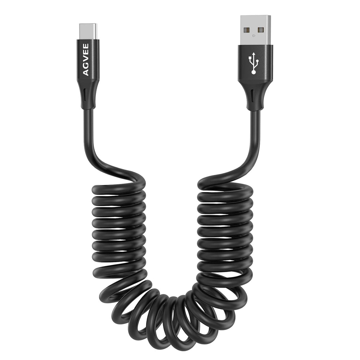 AGVEE 2 Pack 5ft Coiled Short USB to USB-C Charging Cable [USB-IF Certified] 3A Fast Charger Cord in Car for iPhone 16/15 CarPlay, Galaxy S25 S24 S23 S22 S21 S10 S9 S8, Google Pixel, Black