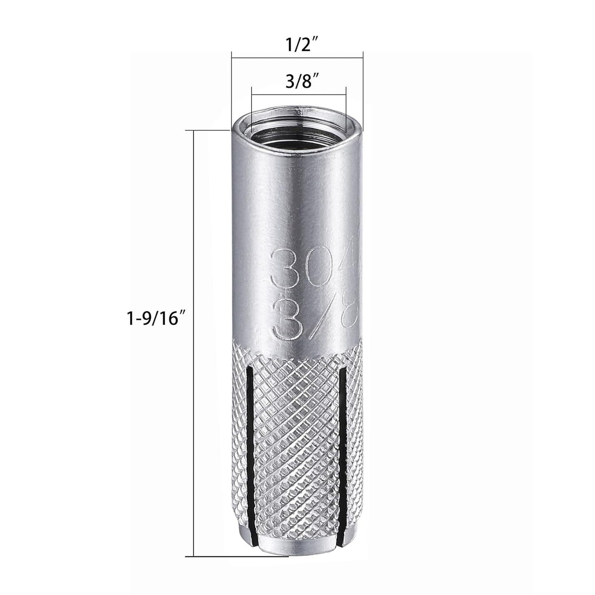 Wensilon(20 pcs) 3/8"-16 Premium Stainless Steel Drop in Anchors Assortment, Knurled Drop-in-Anchor for Solid Concrete, Internal Forced Expansion Screw Bolts