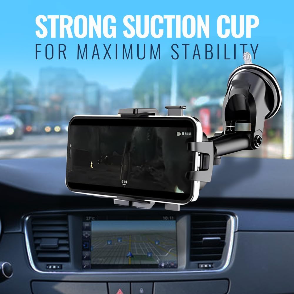 Upgraded 3-in-1 Phone Holders for Your Car, Heavy-Duty Car Phone Mount for Dashboard, Windshield & Vent, Universal Cell Phone Holder for iPhone & Android