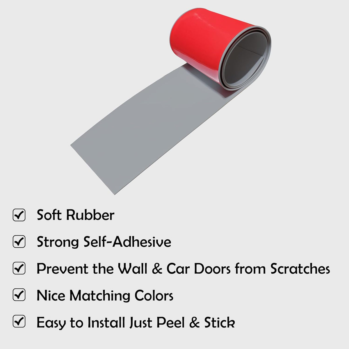 Rubber Bond Garage Wall Protectors - 6x48 Inches Strong Self-Adhesive Rubber Bumper Protectors for Garage Walls - Anti-Scratch and Waterproof Garage Wall Protector for Car Doors (Grey, 1 Pack)
