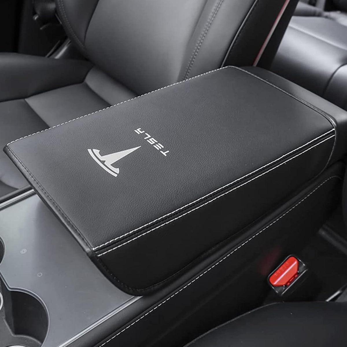 Car Armrest Cover for Tesla Model 3 Y Leather Center Console Armrest Box Cover Anti-Scratch Protector Pad Interior Accessories for Tesla Model 3 Model Y 2017-2023