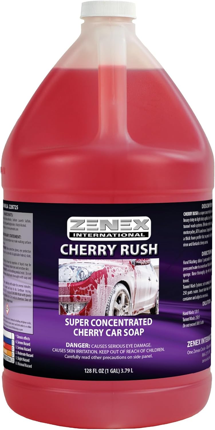 Zenex Cherry Rush Car Soap - Professional Grade Automotive Wash | Super Concentrated | Scratch-Free, Easy Rinse | For Cars, RVs, Boats, Motorcycles, ATVs | Cherry Scent | 1 Gallon (1 Pack)