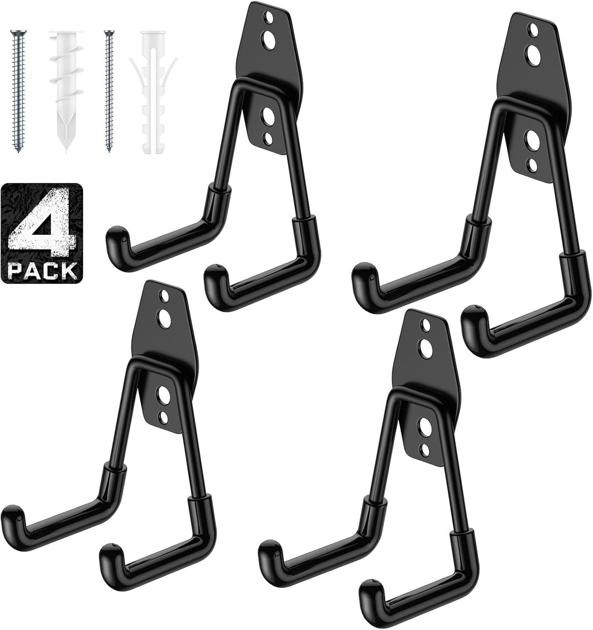 4 Pack 4.5x2.75 Inch Utility Steel Wall Mount Heavy Duty Garage Hooks with Anti-Slip Coating,Storage More Yard,Garden and Power Tools and for Hanging Hose,Ladder and Bike