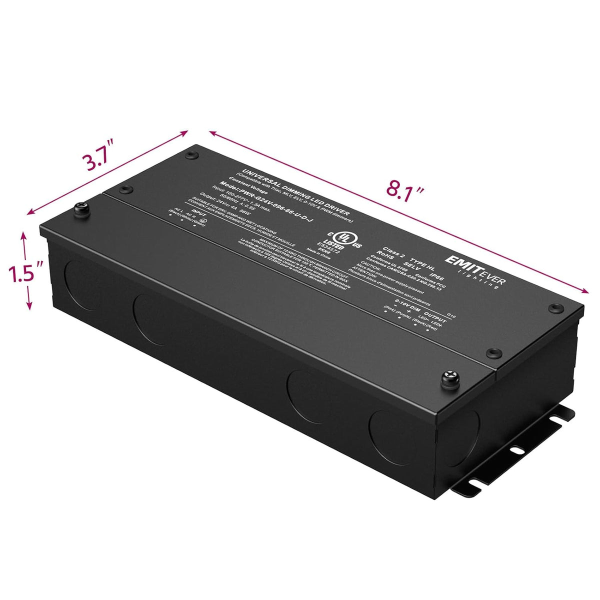 EMITEVER 96W Dimmable LED Driver,24V Dimmable Power Supply,AC to DC Transformer for LED Light,5-in-1 Dimming: ELV/MLV/TRIAC/ 0-10V/ 1-10V/10V PWM/Potentiometer,Waterproof IP67 and UL Listed,Class 2