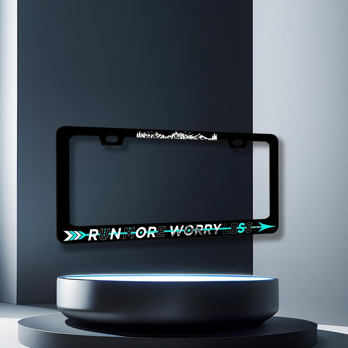 Run More Worry Less License Plate Frame Mountain Arrow License Plate Holder Stainless Steel Front and Rear Car Tags Auto Parts Funny License Plate Decoration with Screws Men Women 12.2" x 6.2"