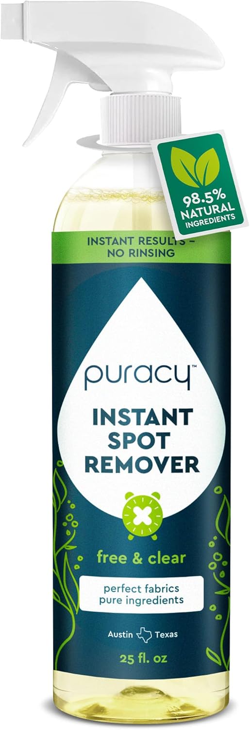 Puracy 25oz Instant Spot Remover & Fabric Stain Remover - Cleaning Spray, Stain Spray - Car Cleaner - Carpet Stain Remover, Carpet Spot Cleaner, Carpet Cleaning Solution, Free & Clear, 25 Fl Oz