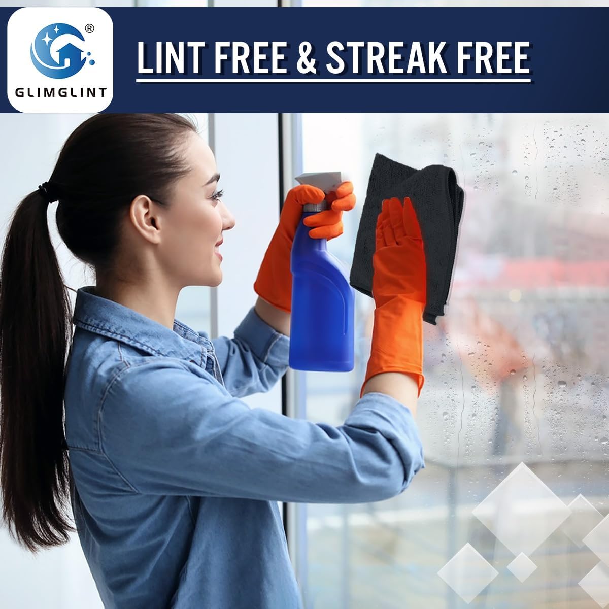 GLIMGLINT Black Microfiber Cleaning Cloth, 150 Pack Microfiber Towels for Cars, Lint Free, Scratch-Free, Highly Absorbent, Reusable Cleaning Rags for Car, Household, Shop Towels 14"X12"