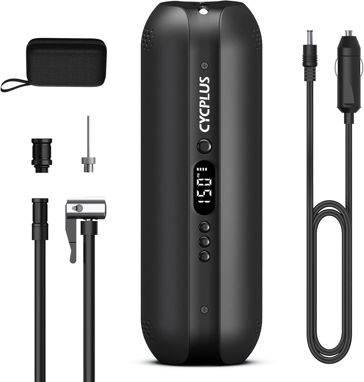 CYCPLUS Tire Inflator Portable Air Compressor - 150PSI Cordless Air Pump with Digital Tire Pressure Gauge, Accurate LCD Display & LED Light, DC/AC 2-in-1 for Car/Motorcycle/E-Bike/Ball(2025 Version)