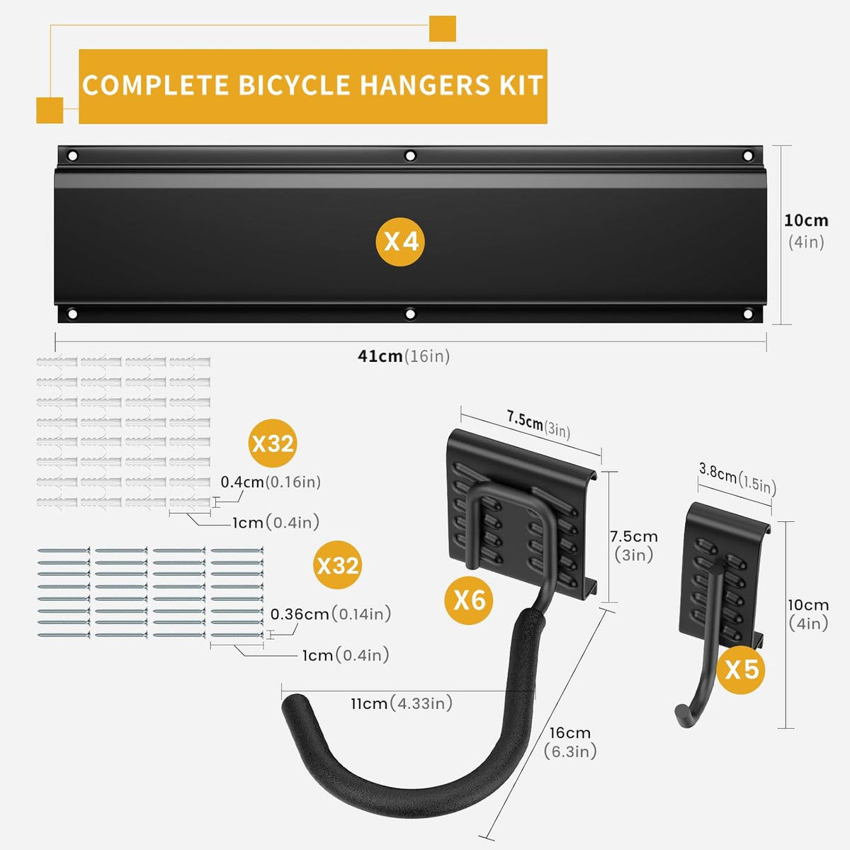 Bike Storage Rack 64Inch for 6 Bikes + 5 Helmets, Up to 500lbs, Heavy Duty Bike Hangers for Garage, Bike Hooks for Garage, Solid Steel Bicycle Storage, Bike Wall Mount, New Black