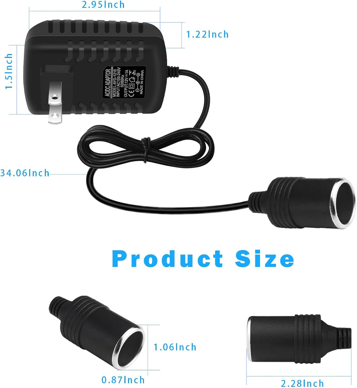 inShareplus 12V 1A 12W AC to DC Converter, 12 Volt Cigarette Lighter Adapter, AC 100~240V to DC 12V Car Lighter Adapter to Wall Outlet Adapter, 12V Power Supply for Car Devices (MP3, Fan, Dash Cam)