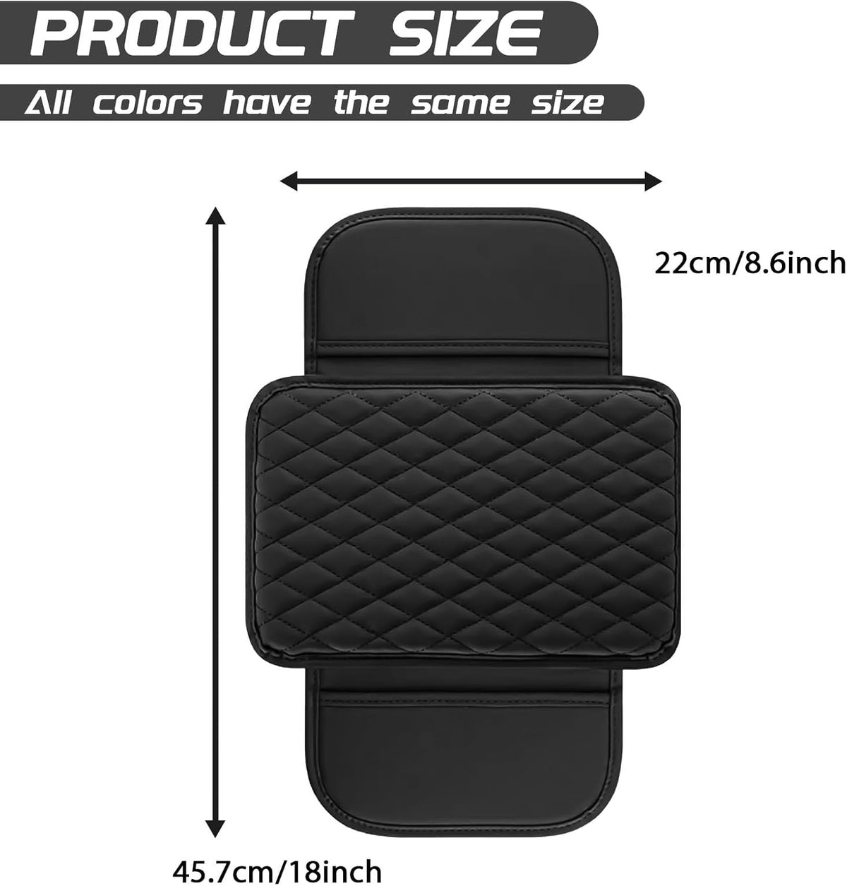 Car Center Console Cover, Upgraded Leather Arm Rest Cover for Car SUV, Car Middle Armrest Console Cover with 2 Storage Bags Scratch Resistant Waterproof Universal Car Accessories (Black)