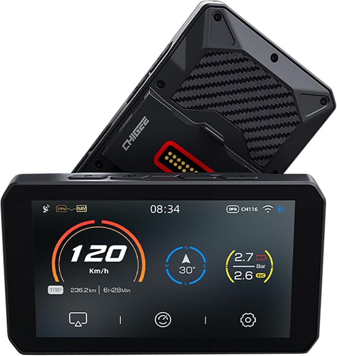 AIO-5 Play for BMW Motorcycles, 3-Pin Interface, Plug-and-Play Smart Display with CarPlay & Android Auto, 60FPS Mode, IP68 Waterproof, Built-in GPS, Anti-Theft Alarm, Data Reading