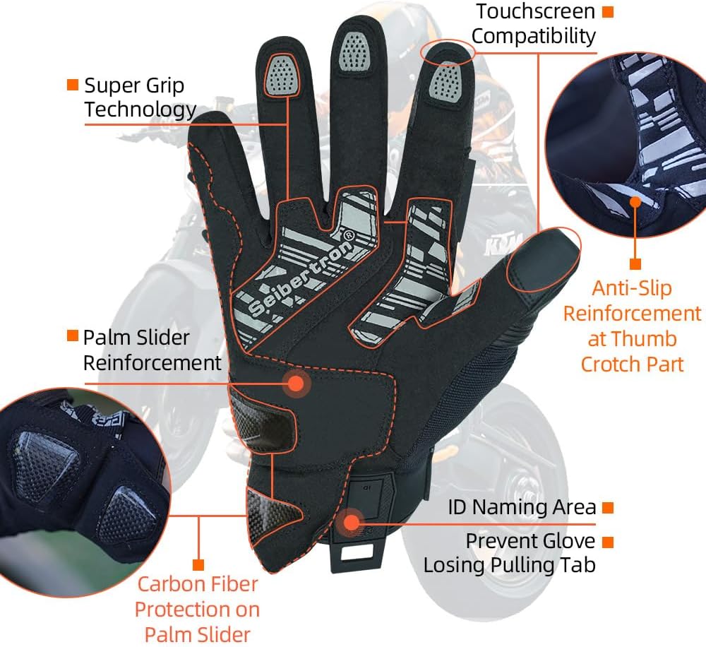 Seibertron SPS Series Touchscreen Motorcycle Motocross BMX ATV MTB Bicycle Cycling Full or Half Finger Gloves Adult and Youth