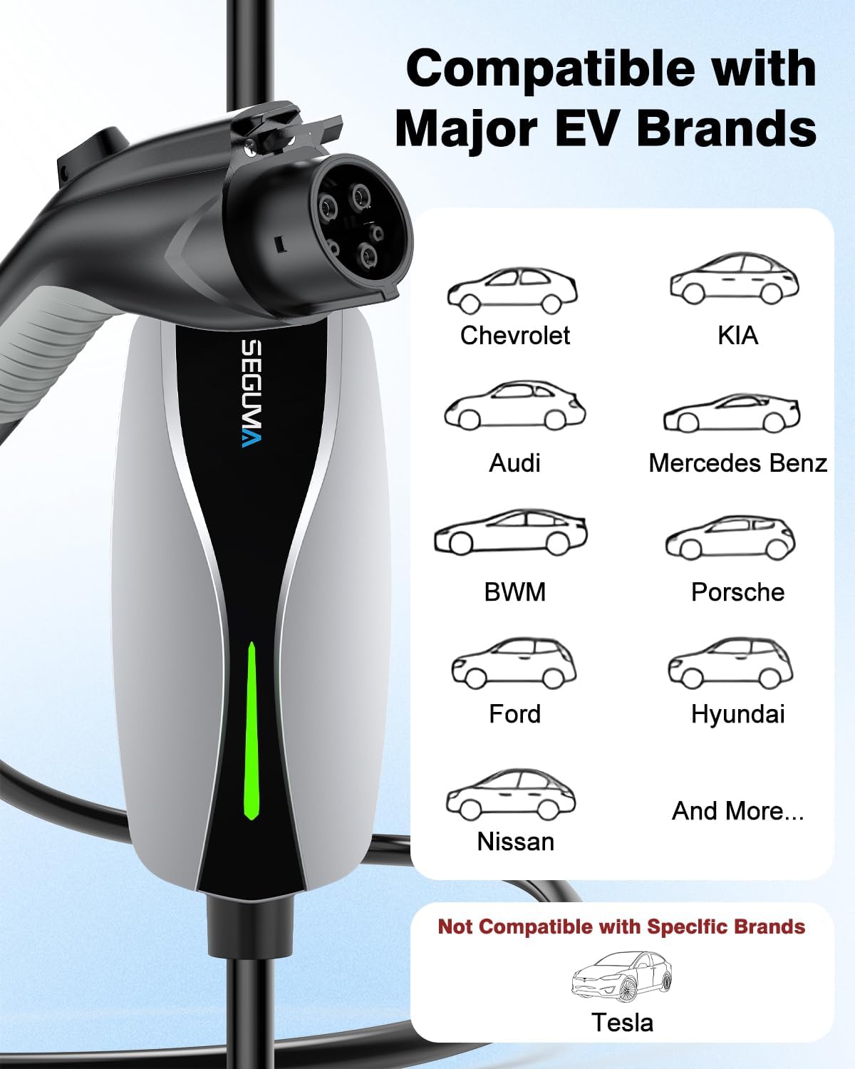Level 1/2 EV Charger, 16Amp Electric Car Charger 25FT Cable with NEMA 6-20 Plug and NEMA 5-15 Adapter, Home Mobile EV Charging Station for J1772 BEVs/PHEVs 110V-240V(Silver)