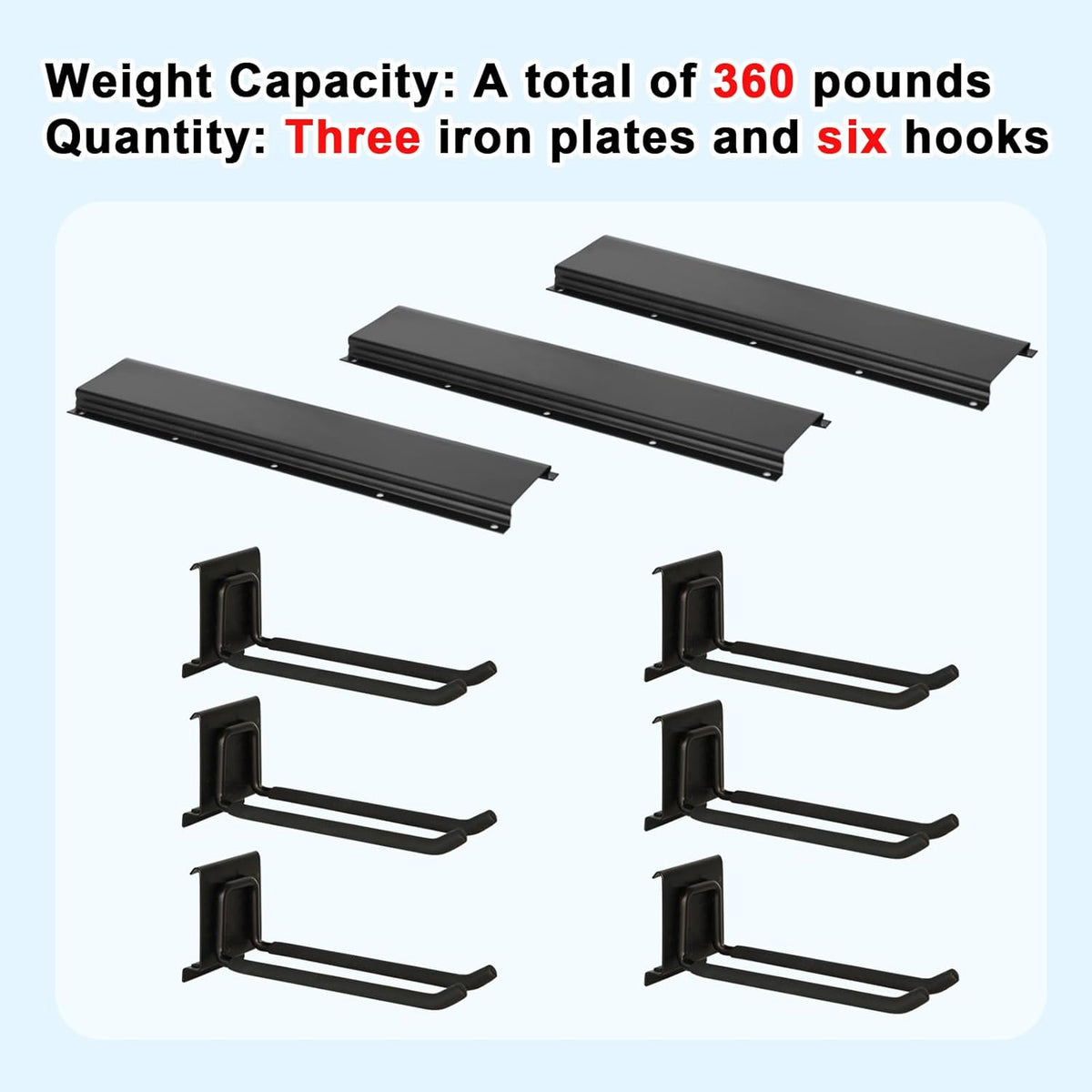 Garage Tool Organizer Wall Mount 48in- 6 Heavy Duty Hooks,360lbs Capacity, Garage Organization & Storage Rack for Broom, Rake & Snow Equipment - Tool Organizer & Men’s Gift Choice