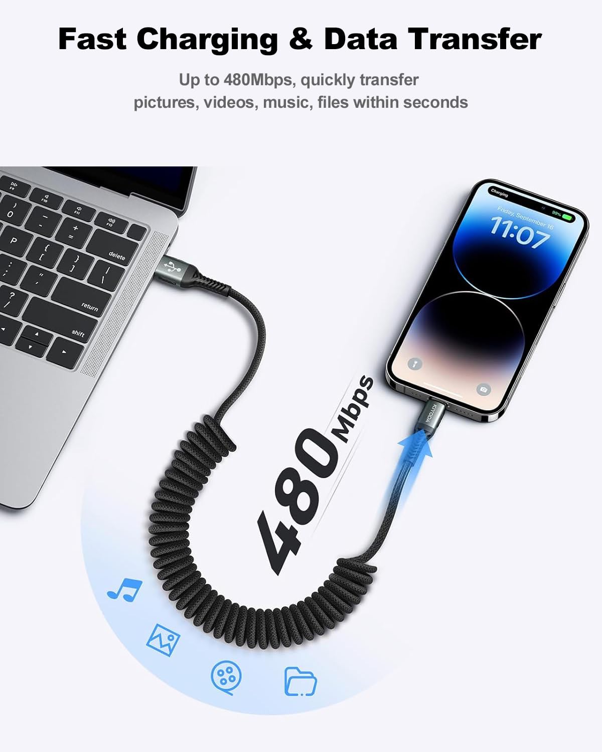 Coiled USB C iPhone Charger 3FT 2Pack, Braided Type C to Lightning Cable for Car [Apple MFi Certified] Fast Charging Cord Compatible with iPhone 14 Pro/Pro Max/Plus 13 12 11 8 7 6s 6 SE XS XR X, iPad