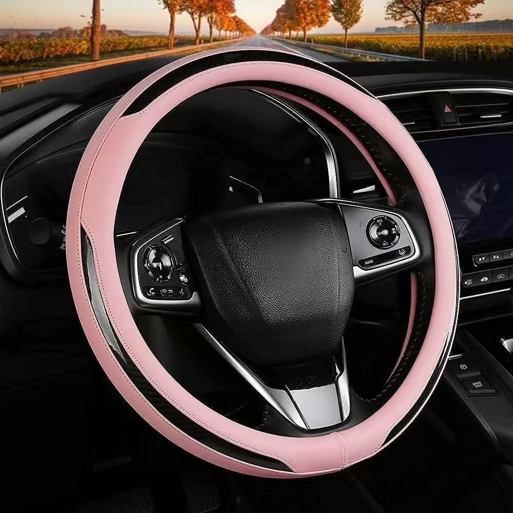 New Leather Car Steering Wheel Cover, Non-Slip Car Wheel Cover Protector Breathable Microfiber Leather Universal Fit for Most Cars